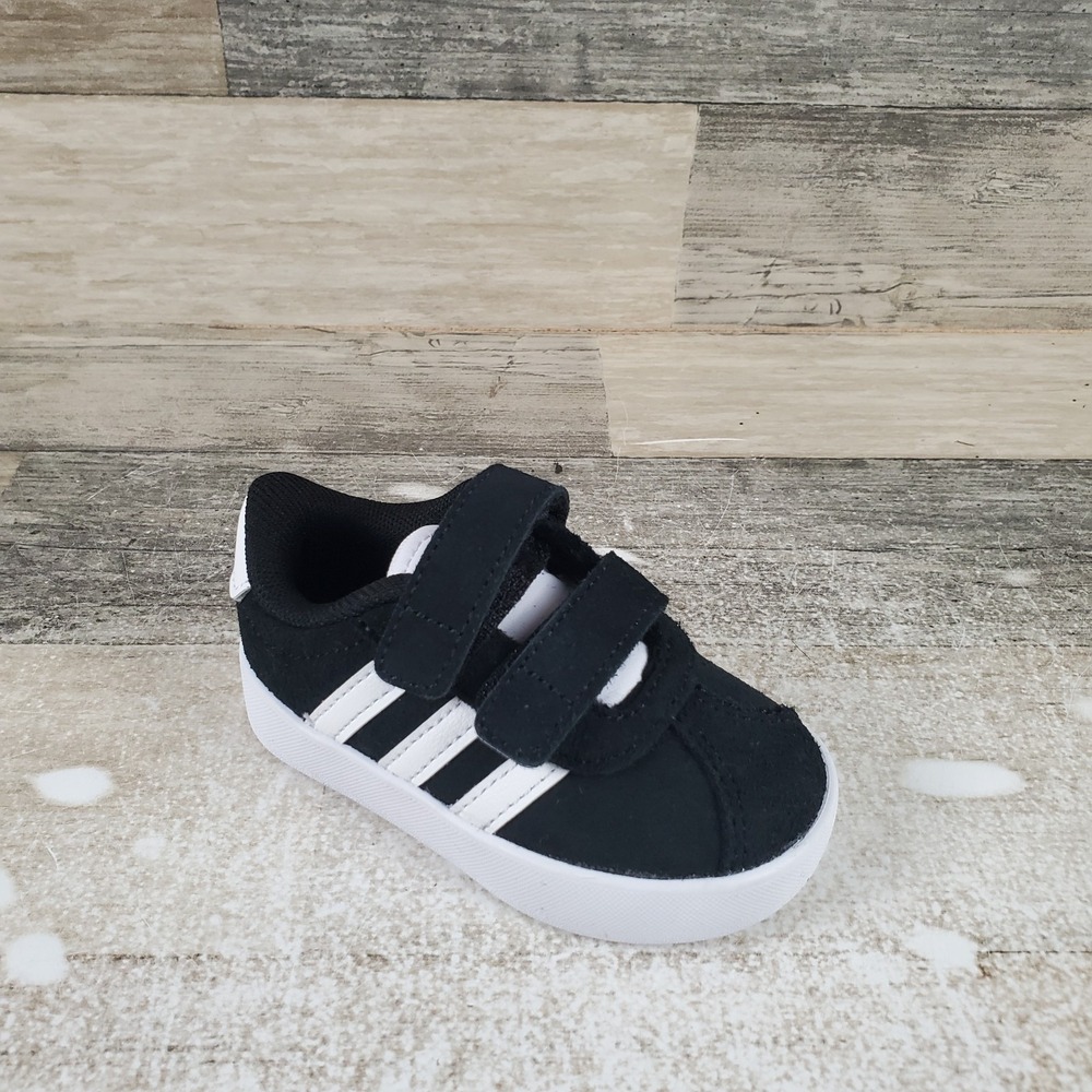Adidas VL Court 3.0 Toddlers Shoes Sz 4 4K Black White Leather Lace Up Sneakers‎